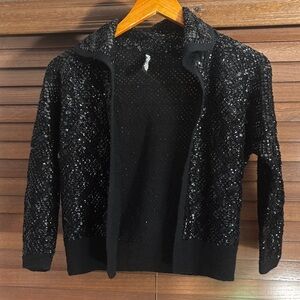 Vintage Laura Aponte Black Sequin Wool Cardigan Jacket Italy Small Cropped